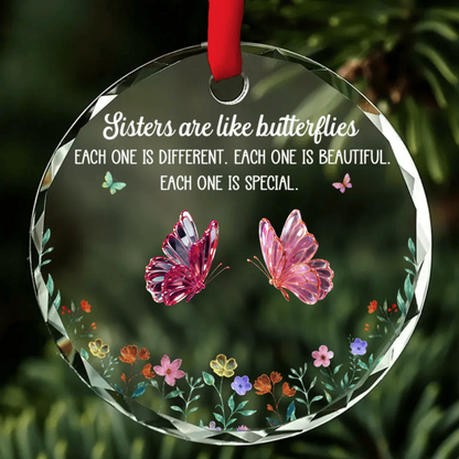 Festive Sister Love - Personalized Custom Glass Ornament Round Glass Ornament