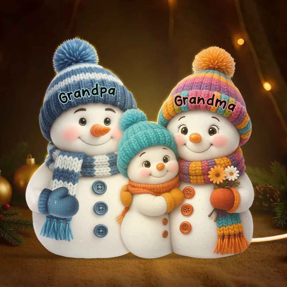 3D Effect Snowman Grandma, Grandpa & Grandkids Personalized Light Box – Custom Christmas Decoration & Heartwarming Gift for Grandparents Light Box