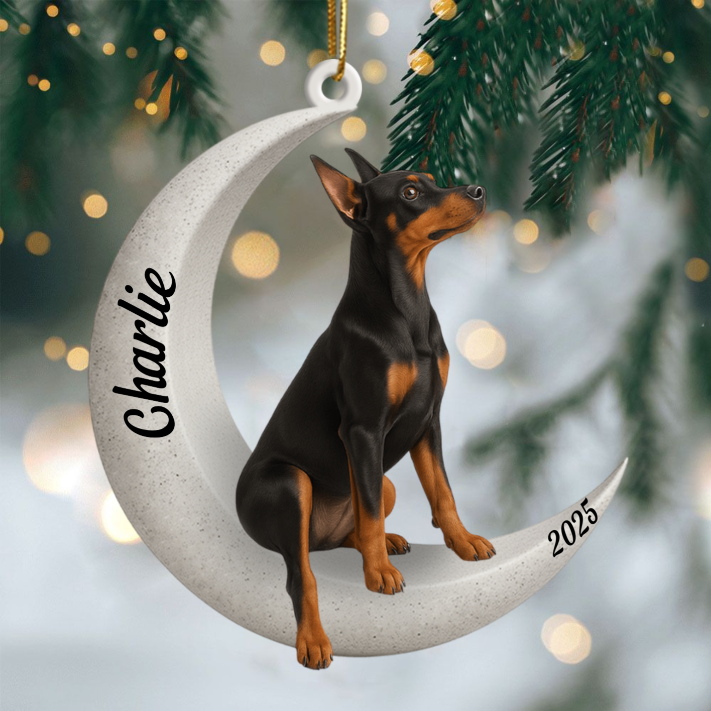 Custom Doberman Pinscher On The Moon Ornament 2025, Custom Double-Sided Acrylic Decoration, Unique Christmas Gift For Dog Lovers Ornament
