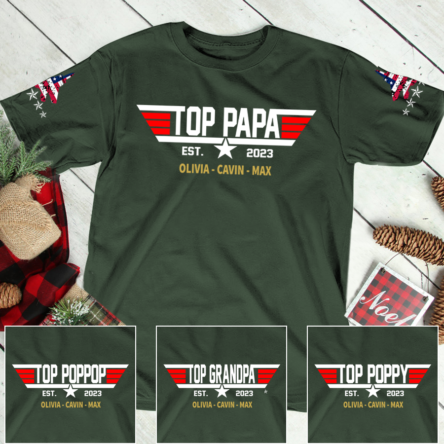 Custom Top Papa With Grandkids Father's Day T-Shirt