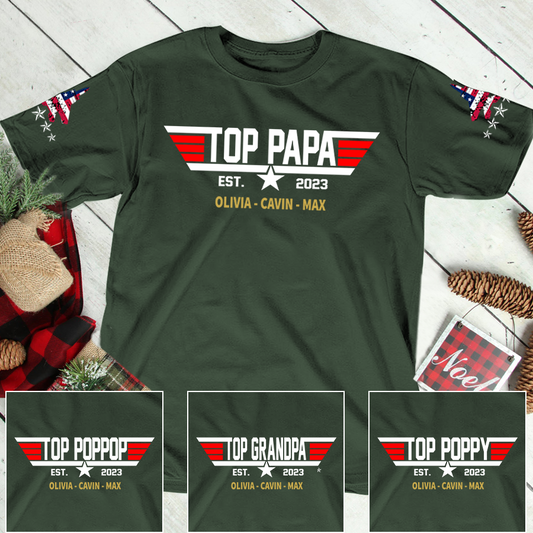 Custom Top Papa With Grandkids Father's Day T-Shirt