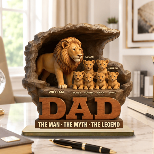Personalized Lion Dad The Man The Myth The Legend Wooden Plaque, Custom Fathers Day Plaque for Dad Grandpa
