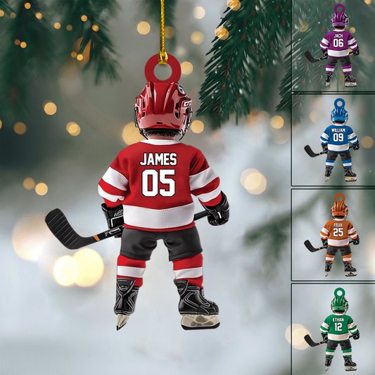 Personalized Hockey Player Ornament – Custom Name & Jersey Number Christmas Decoration, Great Gift for Youth and Adult Hockey Fans Ornament