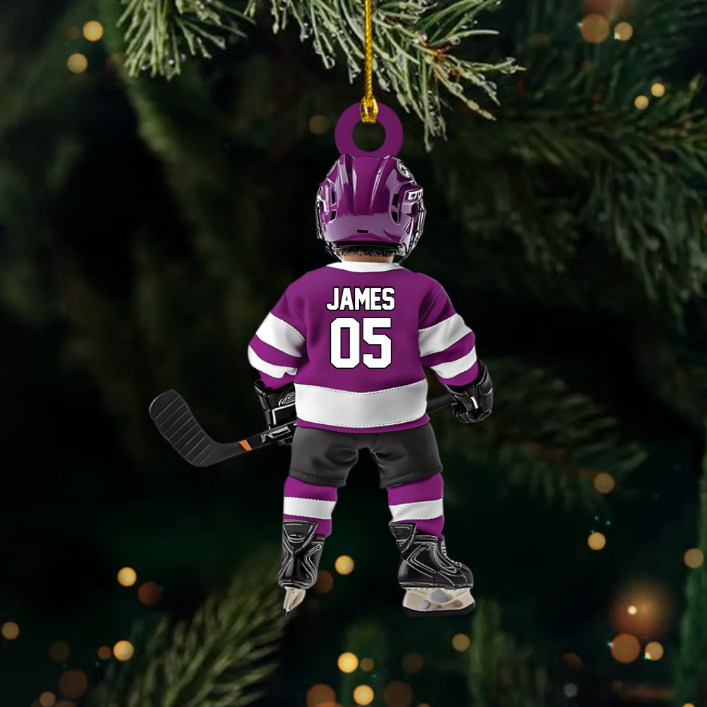 Personalized Hockey Player Ornament – Custom Name & Jersey Number Christmas Decoration, Great Gift for Youth and Adult Hockey Fans Ornament