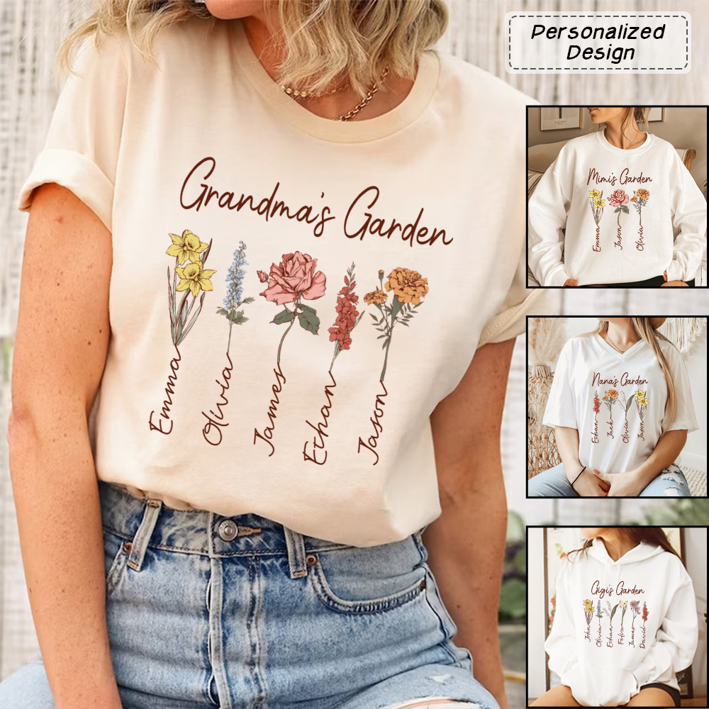Grandma's Garden Sweatshirt, Custom Birthflower Sweatshirt, Gift for Grandma, Love Grows Here, Mom's Garden