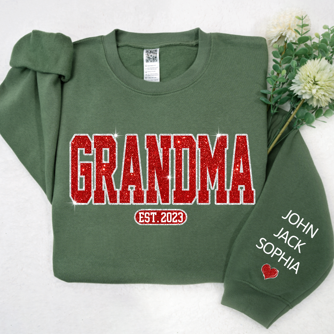 Glitter Custom Name Nana Grandma Est And Kids  Sweatshirt