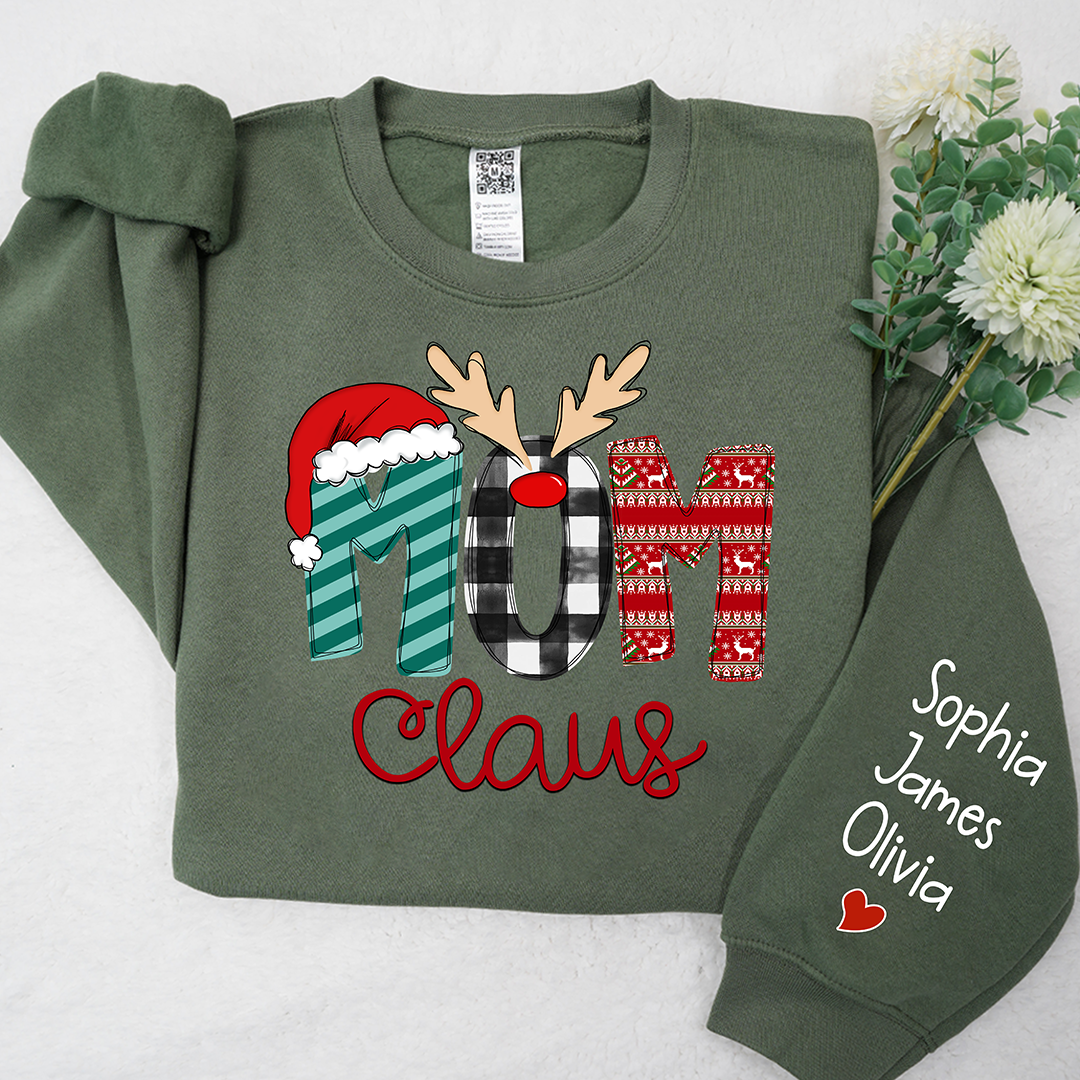 Merry Christmas 2023 Mom Claus Sweatshirt, Custom Mom , Mama and Kids Sweatshirt Sweatshirt