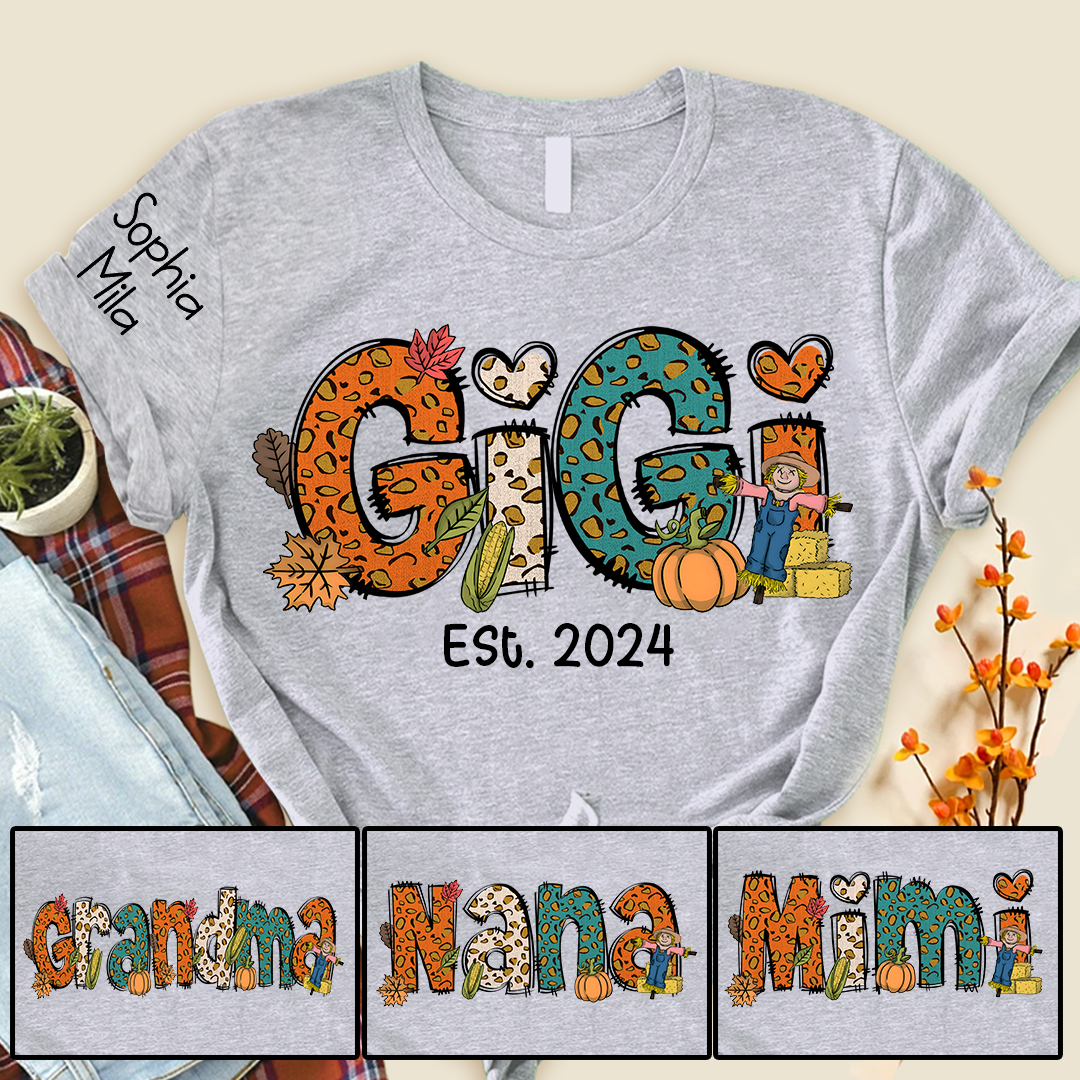 Fall Doodle Gigi and Kids Custom Name CTH01