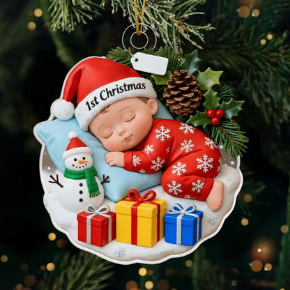 Personalized Baby’s First Christmas Ornament 2025 – Custom Name Sleeping Baby Decoration for Newborns and Parents Ornament