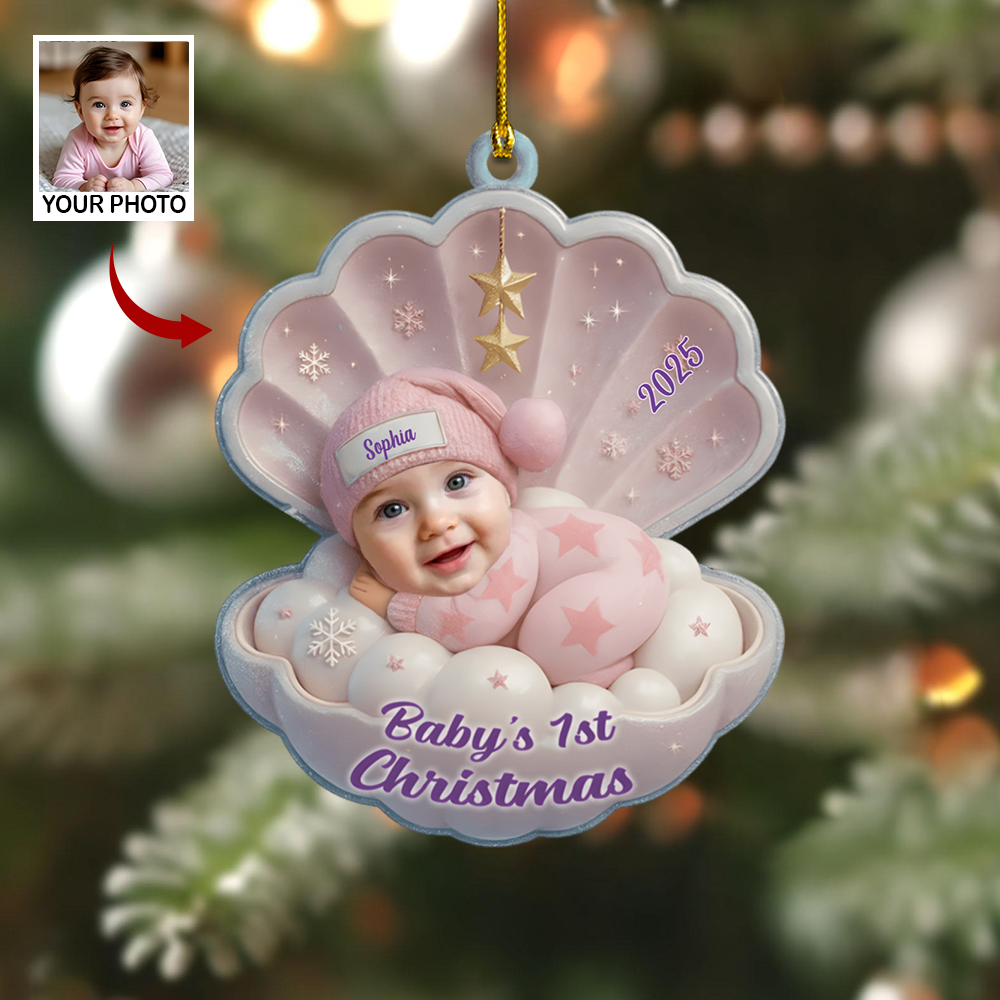 Custom Baby Ornament 2025 – Baby’s First Christmas Shell Ornament, Personalized Name Gift for New Parents Ornament