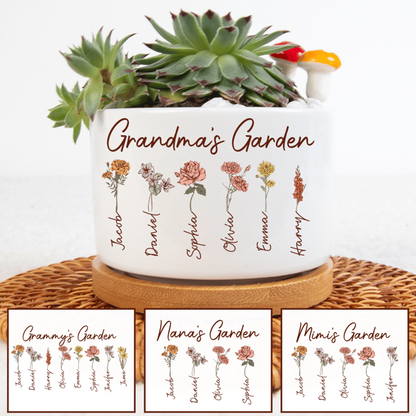 Custom Grandma's Garden Flower Birth Plant Pot  Plant Pot