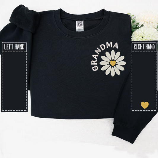 Custom Grandma Daisy And Kids Embroidered Sweatshirt