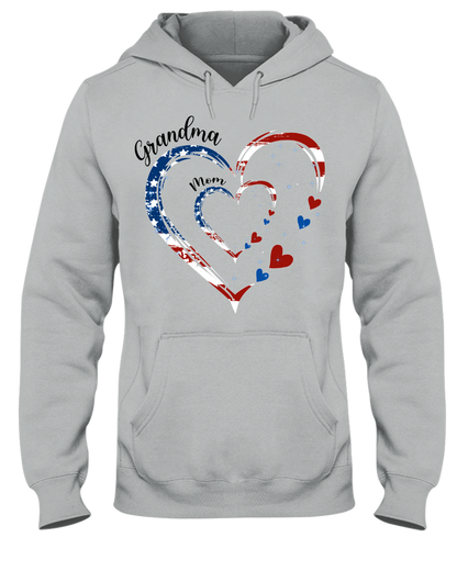 Personalized Grandma Mom American Flag Heart Shirt - Custom Kid Names