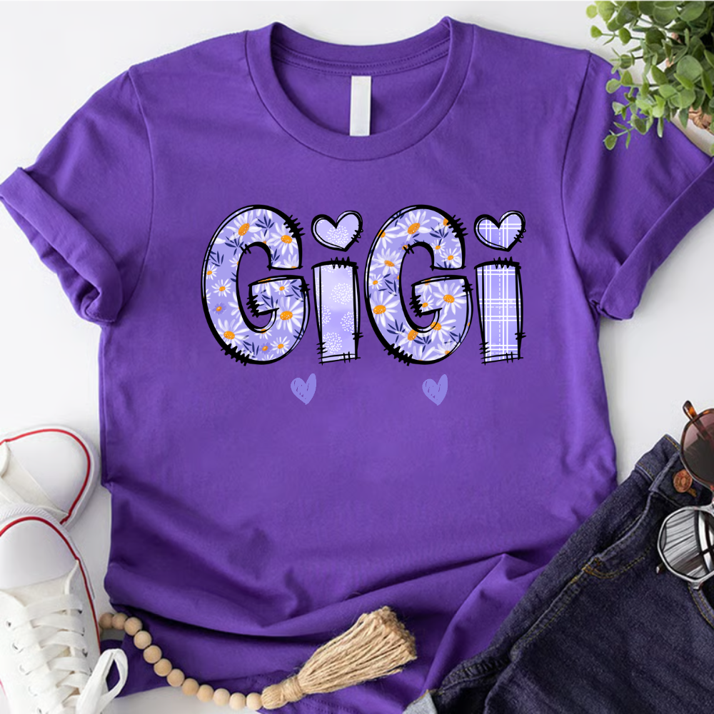 Custom Gigi Purple Daisy With Grandkids Mother's Day Shirt