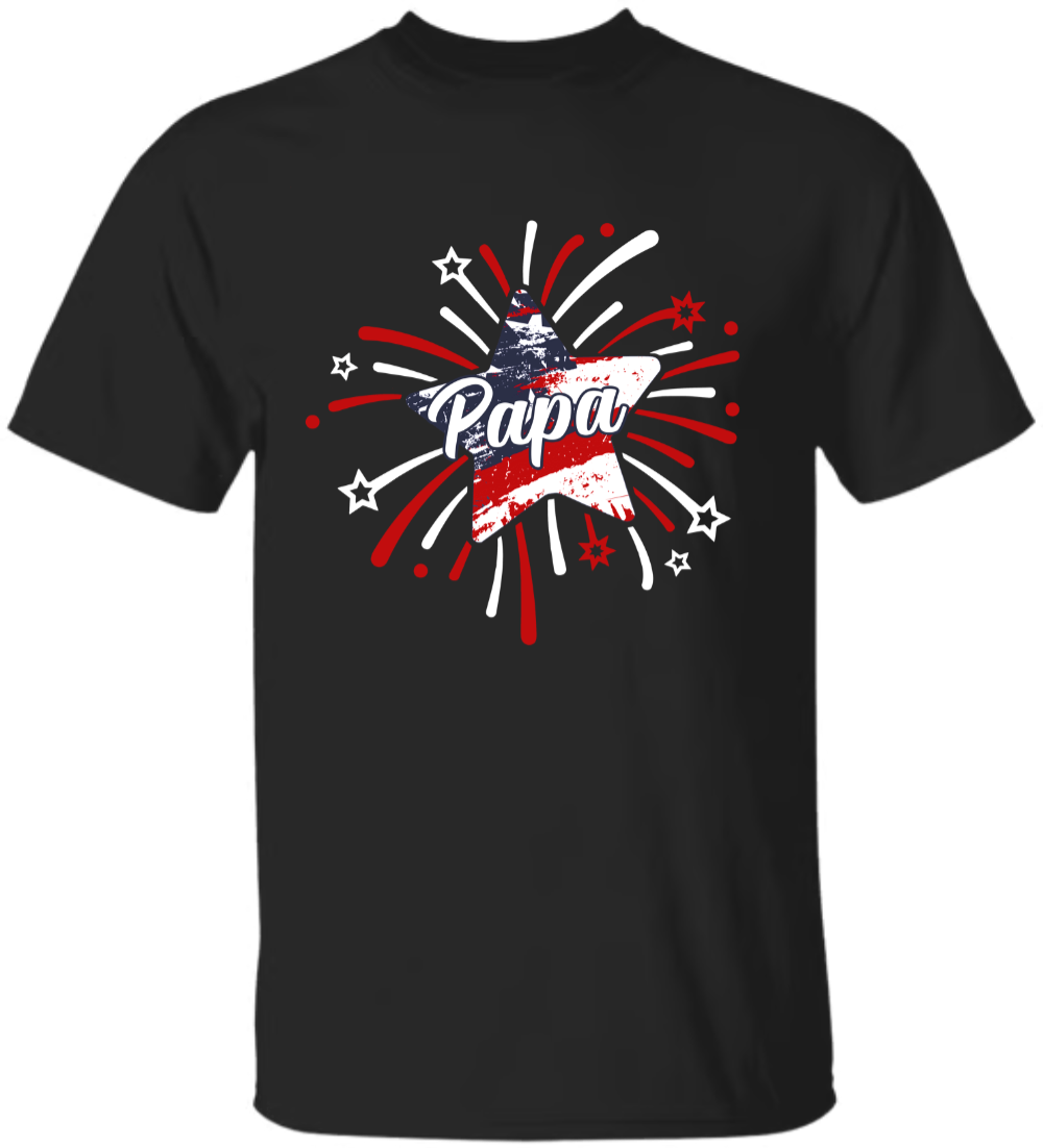 Personalized Papa Fireworks Mineral Wash T Shirt, Custom Grandkids Names Patriotic Tee, Fourth of July Grandpa Apparel