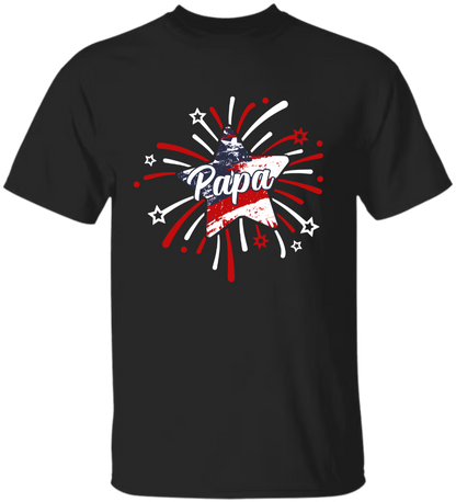 Personalized Papa Fireworks Mineral Wash T Shirt, Custom Grandkids Names Patriotic Tee, Fourth of July Grandpa Apparel