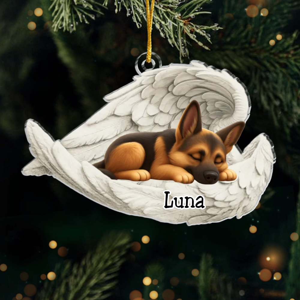 Custom German Shepherd Angel Ornament – Personalized Sleeping Dog Christmas Gift for Dog Lovers, Pet Memorial Tree Decoration Ornament