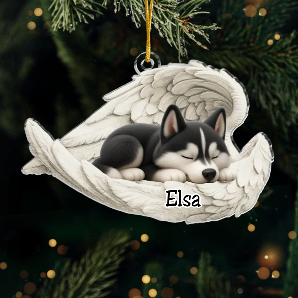 Custom Husky Angel Ornament – Personalized Sleeping Dog Christmas Gift for Dog Lovers, Pet Memorial Tree Decoration Ornament