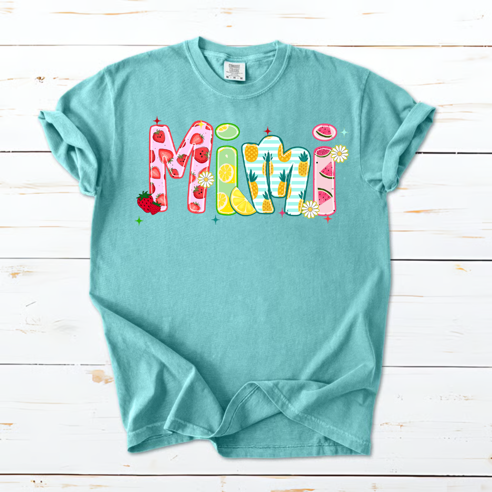 Comfort Colors® T-shirt Colorful Summer Mimi Nana Grandma and Grandkids Custom Name Preppy Beach