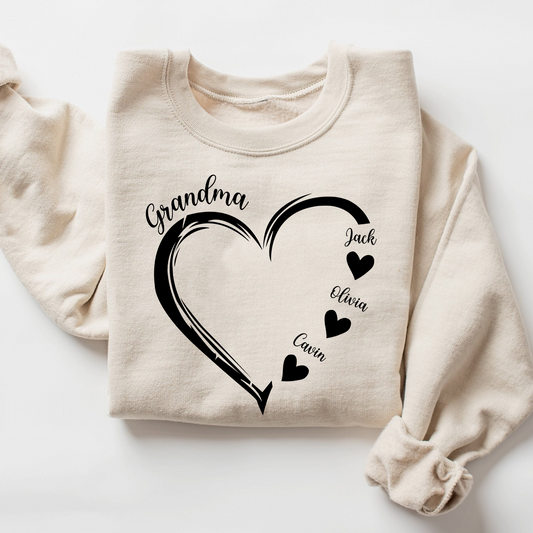 Personalized Grandma Heart Sweatshirt, Grandma Gift, Custom Grandkids Name Sweatshirt Copy