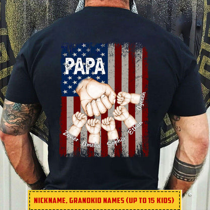 Papa Hands Flag With Kids Father's Day Gift Backside