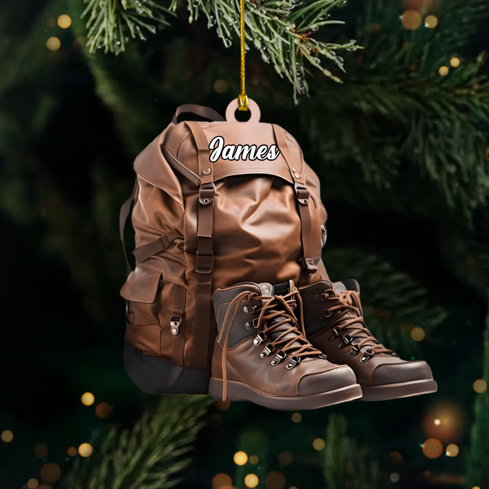 Personalized Hiking Backpack Ornament – Custom Name Camping Gear Christmas Decoration for Outdoor Lovers Ornament