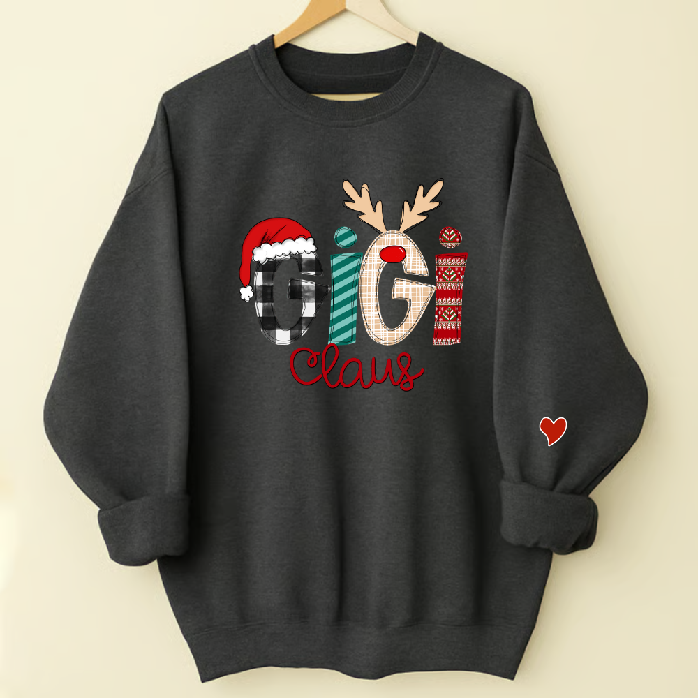 Personalized Grandma Sweatshirt – Gigi Claus, Mimi Claus, Nana Claus, Mama Claus – Custom Christmas Sweatshirt with Kids’ Names on Sleeve – Holiday Gift for Grandmother, Mom, Family Sweatshirt