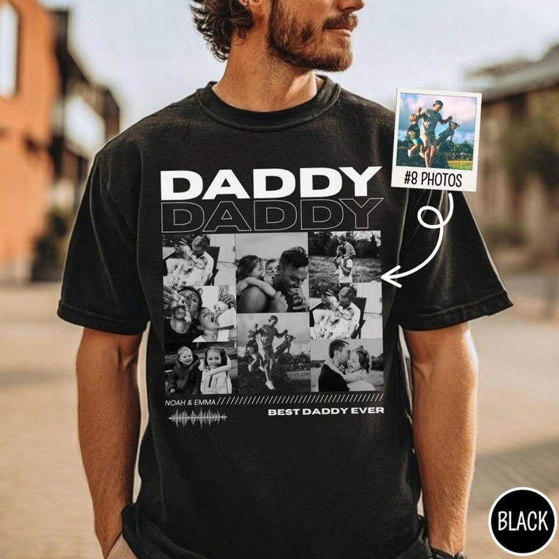 Personalized Daddy Photo Shirt, Custom Picture Collage Tee with Kids Names, Best Daddy Ever Family T Shirt, Father's Day Apparel for Dad