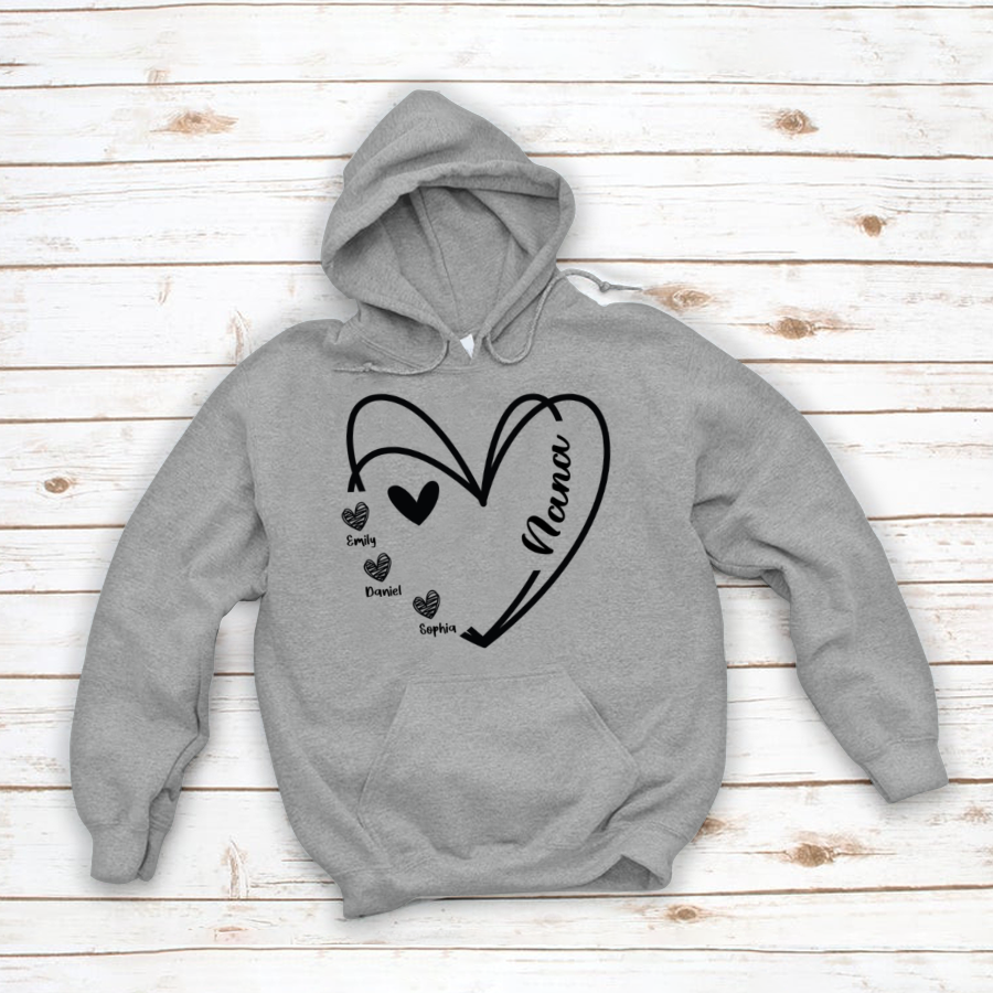 Nana And Kids Hand Draw Heart Custom Name CTH01
