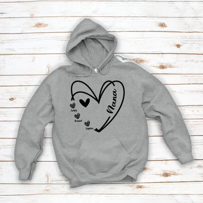 Nana And Kids Hand Draw Heart Custom Name CTH01
