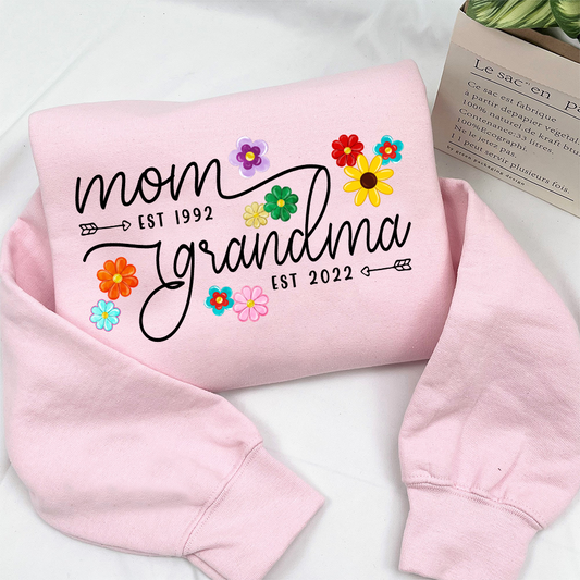 Personalized Mom Grandma Flower Color  Sweatshirt