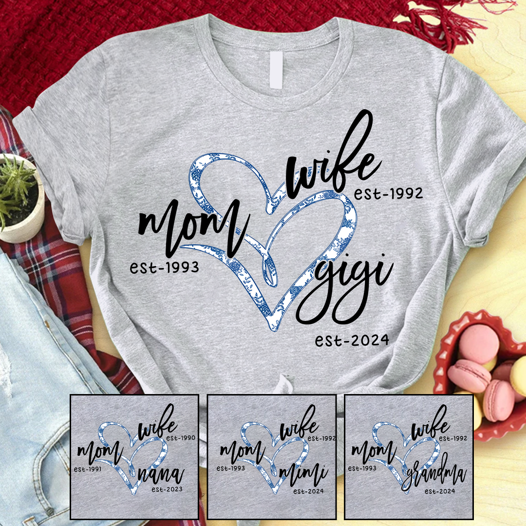 Wife Mom Gigi Est Year Blue Flower Mother's Day Gift