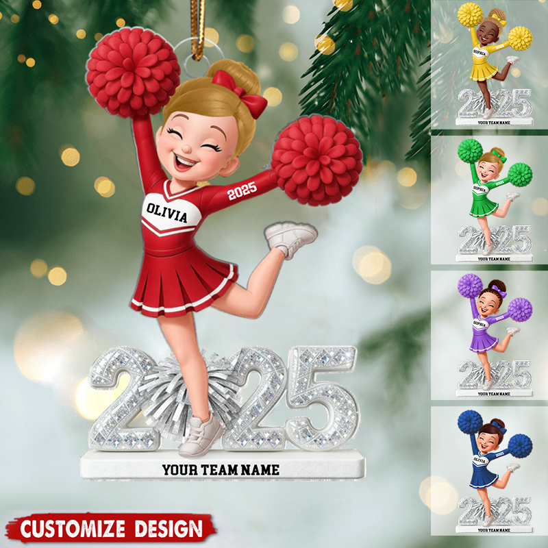 Personalized Cheerleader Girl Christmas Ornament 2025, Custom Acrylic Pom Pom Decoration, Unique Holiday Gift For Daughter, Granddaughter & Cheer Team Members Ornament