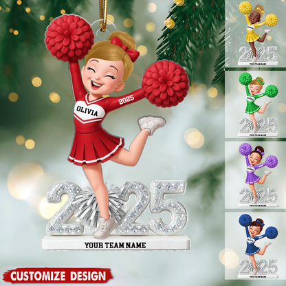 Personalized Cheerleader Girl Christmas Ornament 2025, Custom Acrylic Pom Pom Decoration, Unique Holiday Gift For Daughter, Granddaughter & Cheer Team Members Ornament