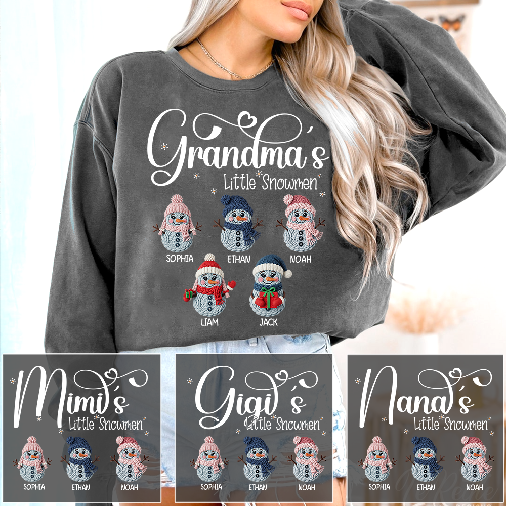 Personalized Grandma’s Little Snowmen Sweatshirt, Custom Christmas Gift with Kids’ Names