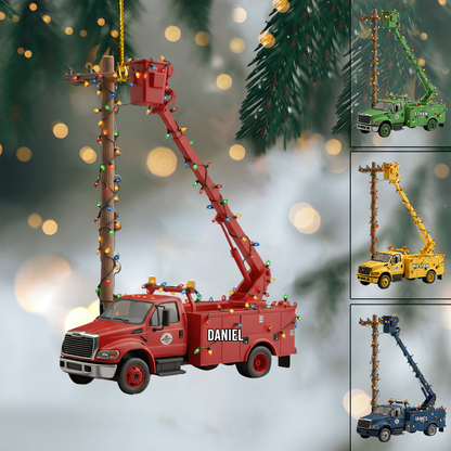Personalized Lineman Bucket Truck Ornament 2025 – Custom Name Christmas Ornament, Electric Utility Worker Gift Ornament