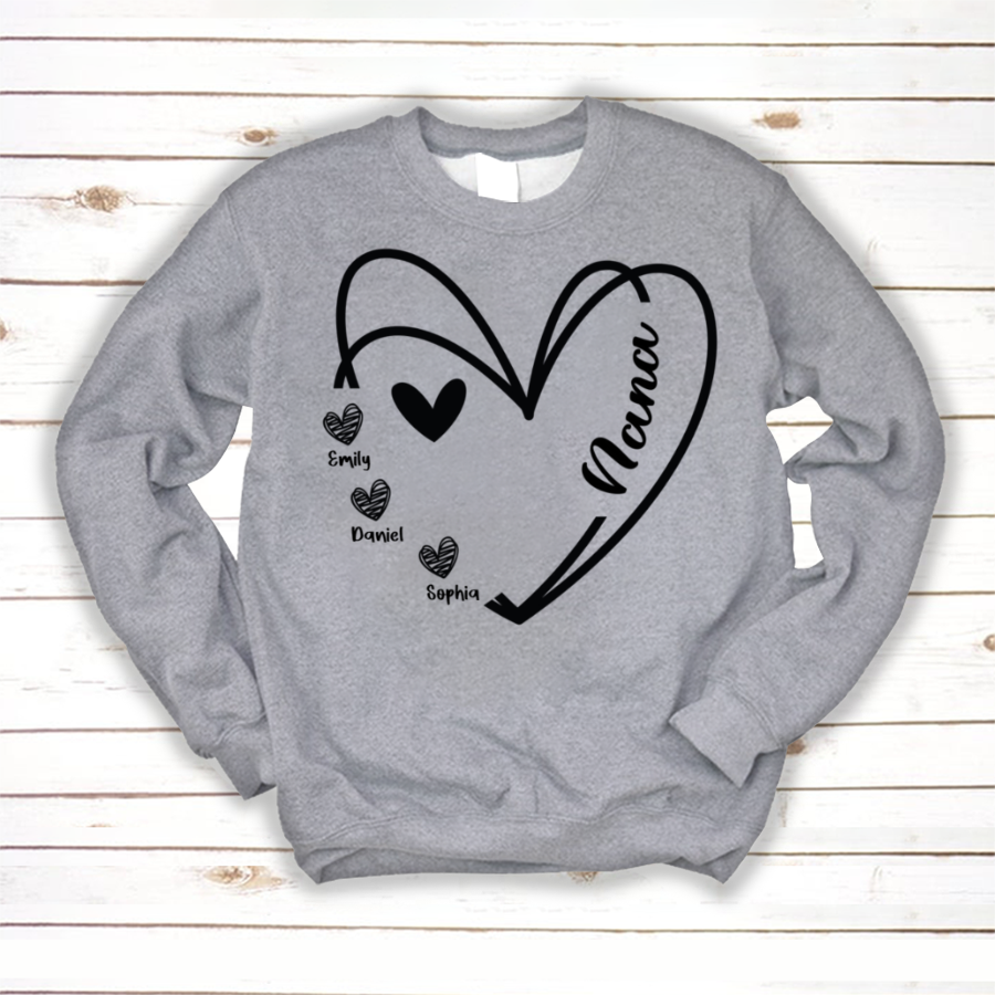 Nana And Kids Hand Draw Heart Custom Name CTH01