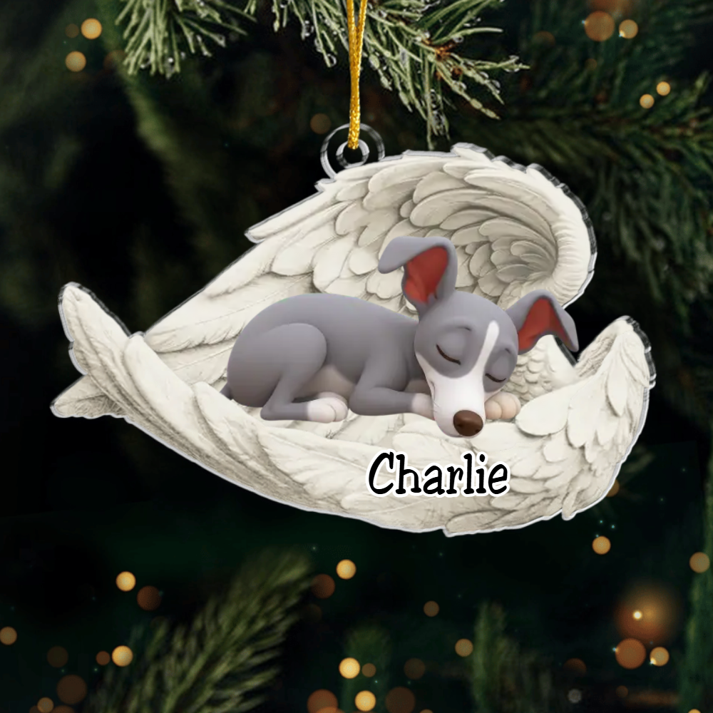 Custom Italian Greyhound Angel Ornament – Personalized Sleeping Dog Christmas Gift for Dog Lovers, Pet Memorial Tree Decoration Ornament