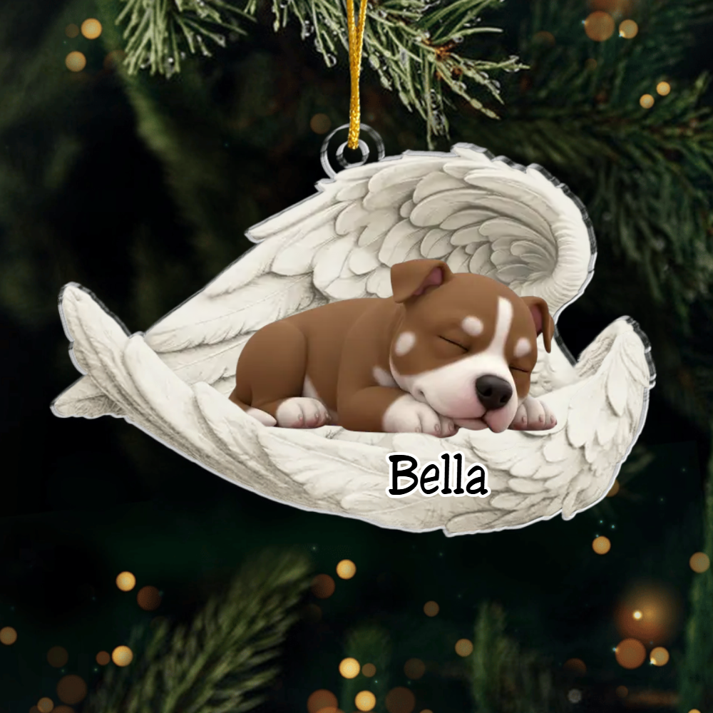 Custom American Pit Bull Terrier Angel Dog Ornament – Personalized Sleeping Dog Christmas Gift for Dog Lovers, Pet Memorial Tree Decoration Ornament