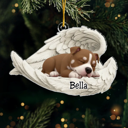 Custom American Pit Bull Terrier Angel Dog Ornament – Personalized Sleeping Dog Christmas Gift for Dog Lovers, Pet Memorial Tree Decoration Ornament