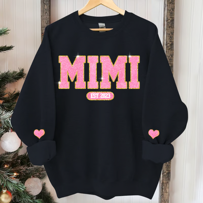 Glitter Pink Custom Name Mimi Nana Grandma Est And Kids  Sweatshirt