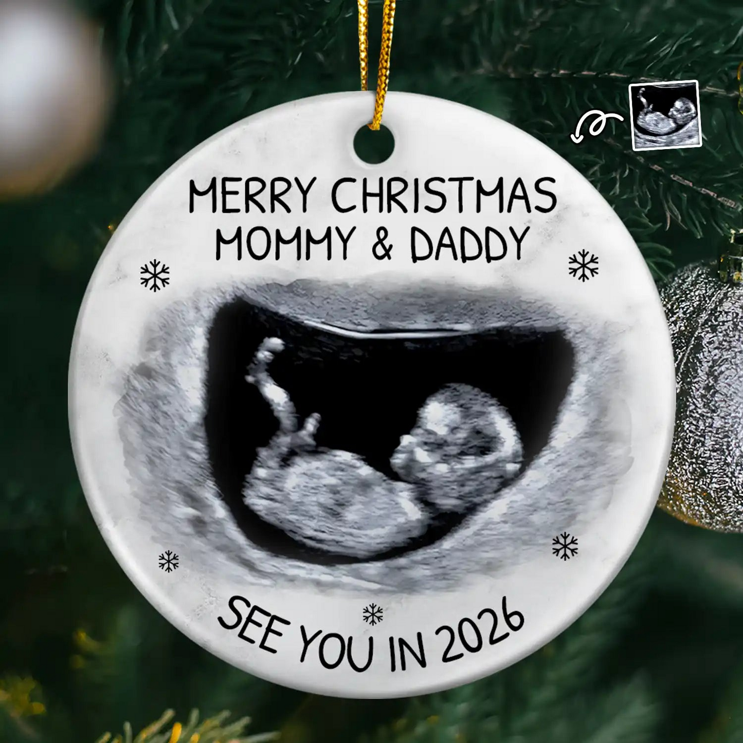 Custom Photo Baby Expecting See You in 2026 – Personalized Circle Ceramic Ornament, Unique Pregnancy Announcement or Christmas Gift Ornament ceramic