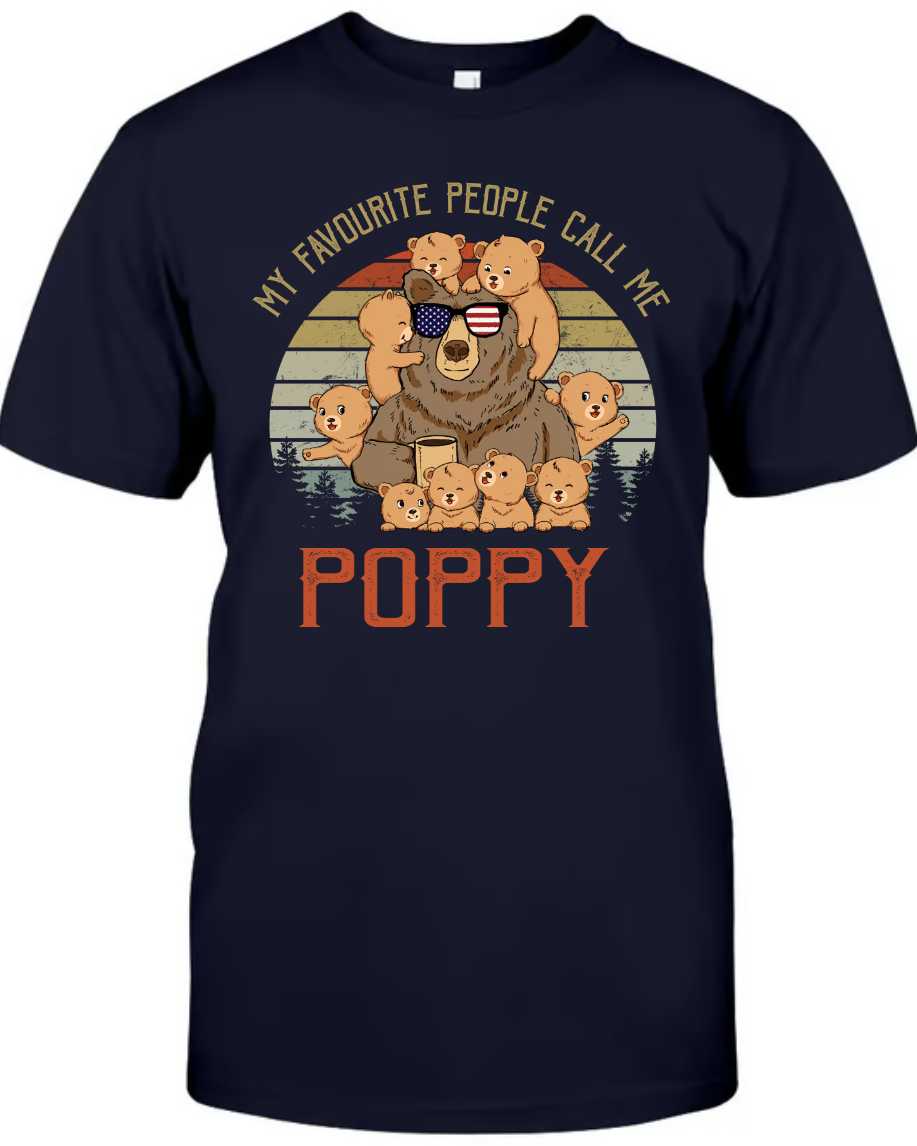 Personalized my favourite poppy bear with grandkids T-Shirt, Custom Father's Day Shirt With Grandkids Names