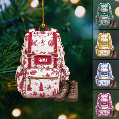 Personalized Backpack Ornament with Hiking Boots – Custom Name Christmas Gift for Campers & Outdoor Lovers Ornament