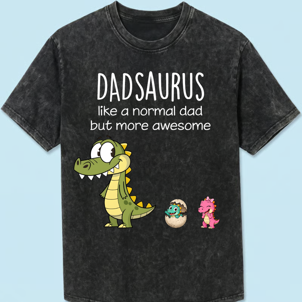 Personalized Papa Dinosaur Shirt with Custom Kids Names, Funny Grandpa Family for Papa, Father's Day Birthday Gift Mineral Wash T-Shirt