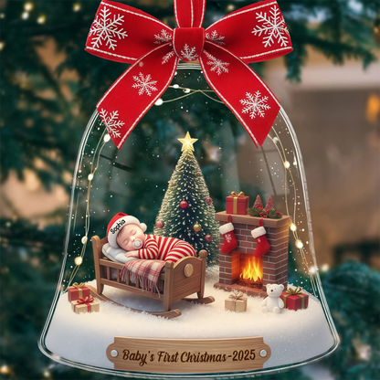 Baby’s First Christmas Ornament 2025 – Personalized Ornament with Sleeping Baby in Crib, Custom Name Christmas Gift Ornament