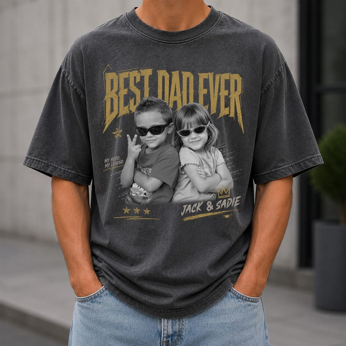 Personalized Photo Dad Shirt, Custom Kids Picture With Names, Best Dad Ever Family Apparel, Gift For Father's Day Birthday