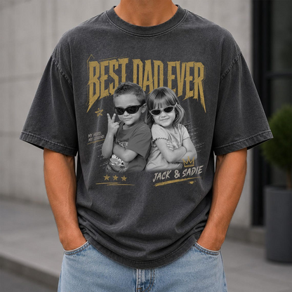 Personalized Photo Dad Shirt, Custom Kids Picture With Names, Best Dad Ever Family Apparel, Gift For Father's Day Birthday