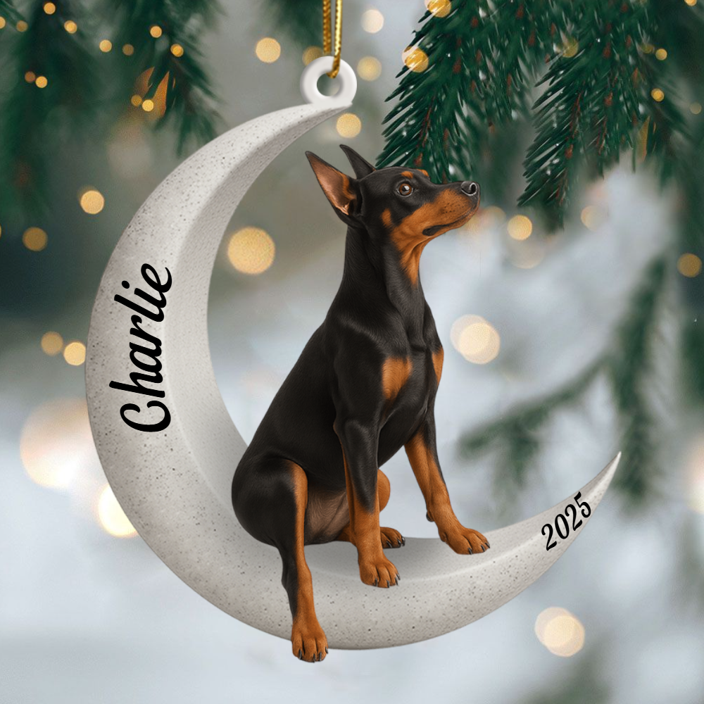 Custom Doberman Pinscher On The Moon Ornament 2025, Custom Double-Sided Acrylic Decoration, Unique Christmas Gift For Dog Lovers Copy Ornament