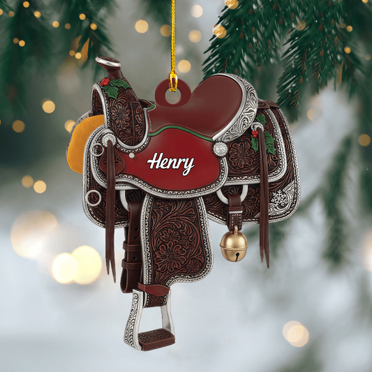 Custom Western Saddle Horse Acrylic Ornament – Horseshoe Car Hanging Mirror Charm, Custom Horse Lovers Decoration Gift for Christmas Ornament